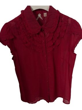 NWT Anthropologie | Maeve Sheer Rouge Short Sleeve Dress Rouge Blouse - Size 8